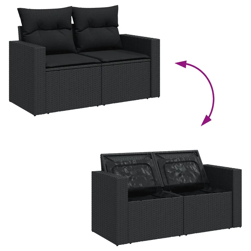 8 Piece Black Poly Rattan Outdoor Sofa Set