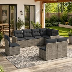 8-Piece Grey Modular Outdoor Sofa Set with Storage