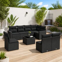 Premium 9-Piece Black Rattan Outdoor Sofa Set