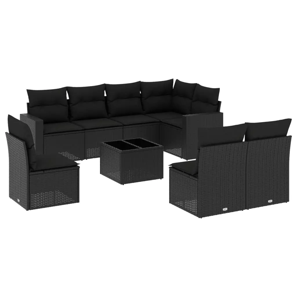 9-Piece Black Rattan Outdoor Sofa Set