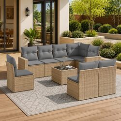 Durable 9-Piece Outdoor Sectional Sofa Set in Beige