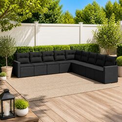 9 Piece Garden Sofa Set Outdoor Sectional Seating Black Poly Rattan Modular