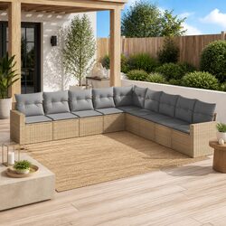 9 Piece Outdoor Sectional Sofa Set in Beige Poly Rattan