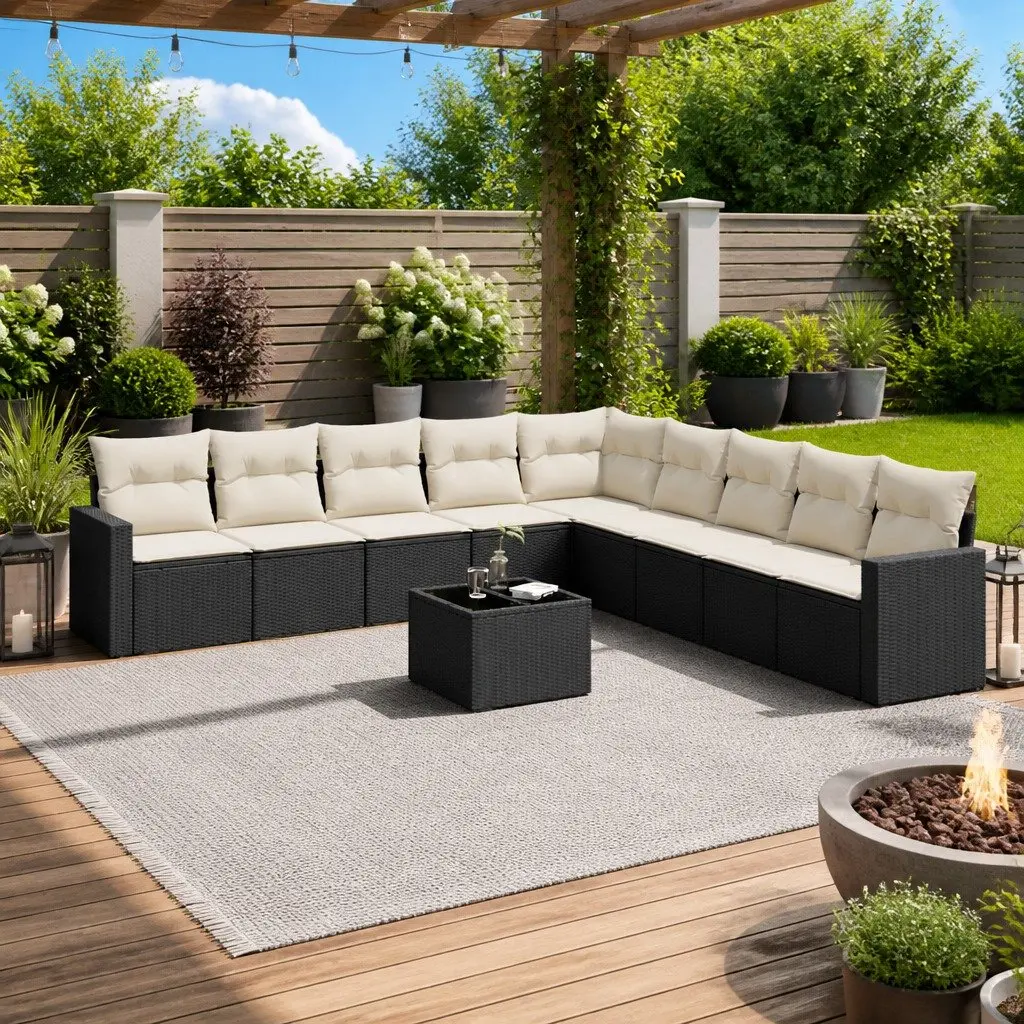 10-Piece Outdoor Sectional Sofa Set in Black