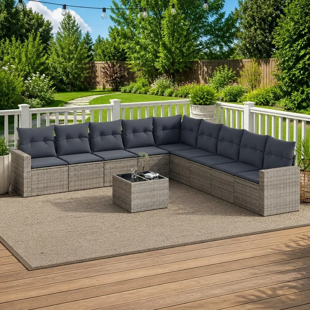10 Piece Modular Grey Patio Sofa Set