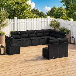 10-Piece Outdoor Sectional Sofa Set with Storage in Black