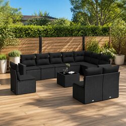 Black Poly Rattan 11 Piece Outdoor Sectional Sofa Set