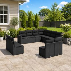 Durable 11-Piece Modular Garden Sofa Set in Black