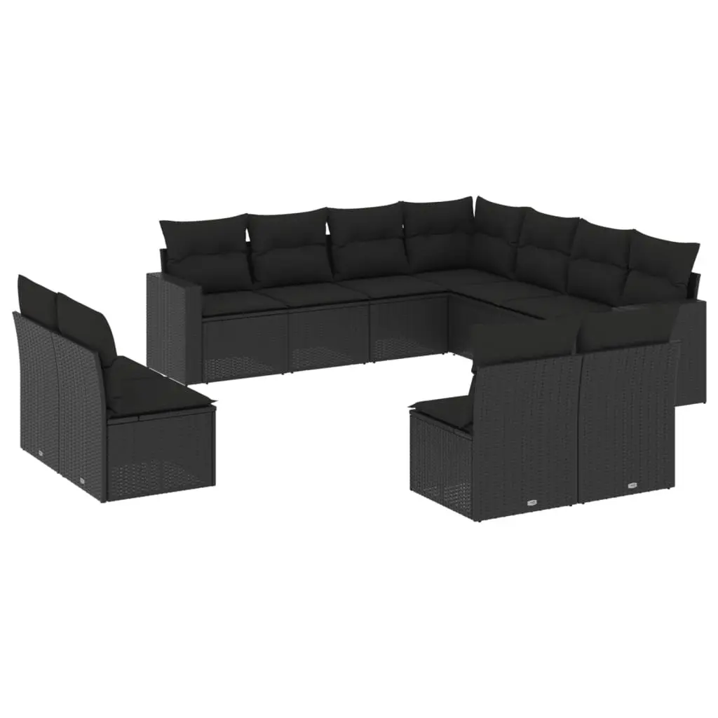 Outdoor Sofa Set PE Poly Rattan 11 Piece Black