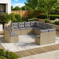 Beige Outdoor Sectional Sofa Set with Cushions and Storage