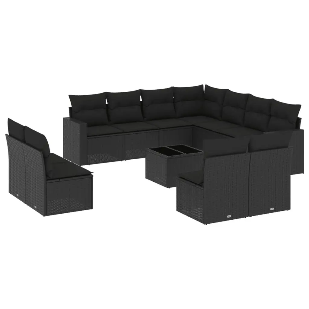Outdoor Sectional Sofa Set PE Rattan 12 Piece Black Garden Furniture