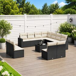 Premium 12 Piece Outdoor Sectional Sofa Set in Black Rattan