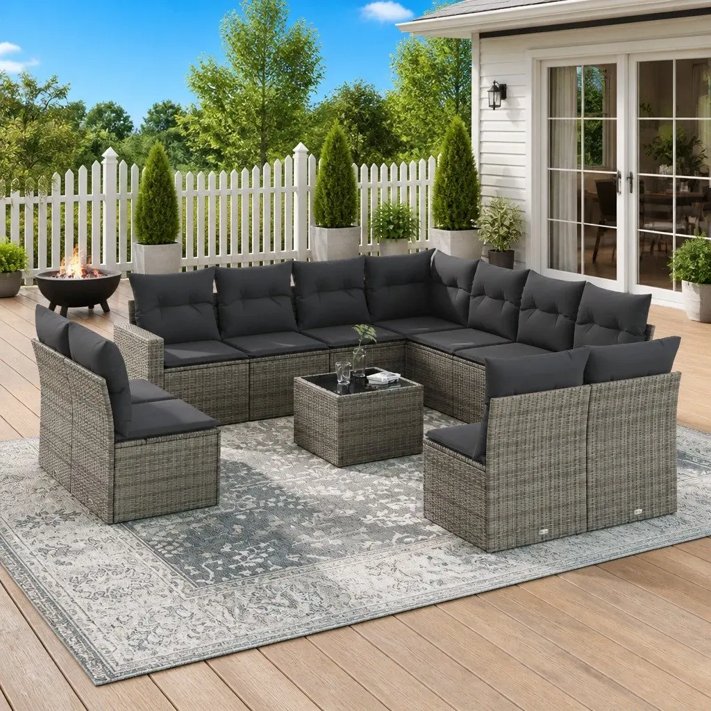 12 Piece Grey Garden Sofa Set with Storage