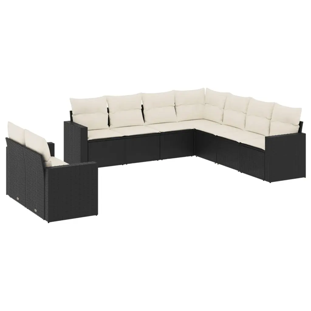 9-Piece Black Rattan Outdoor Sectional Sofa Set
