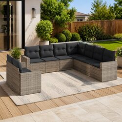 9-Piece Grey Outdoor Sectional Sofa Set with Storage
