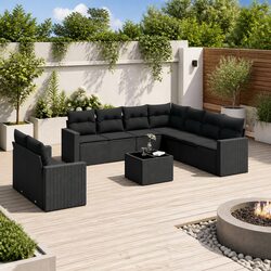 Black Poly Rattan 10-Piece Outdoor Sectional Sofa Set