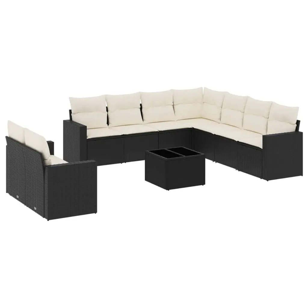 10 Piece Outdoor Garden Sofa Set PE Poly Rattan Black Modular Patio