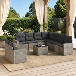 10 Piece Grey Poly Rattan Outdoor Sectional Sofa Set