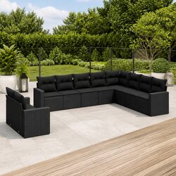 Stylish 10-Piece Outdoor Sectional Sofa Set in Black Rattan