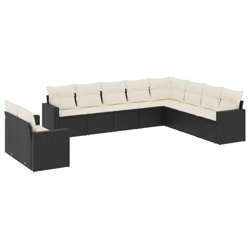 Outdoor Sectional Sofa Set PE Rattan 10 Piece Black Modular
