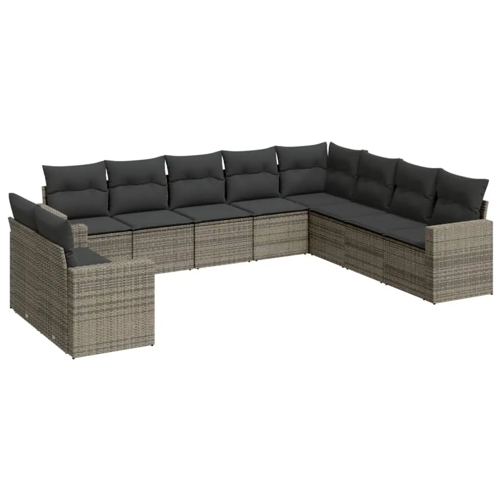 10 Piece Grey Poly Rattan Outdoor Sofa Set