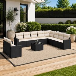 Black Outdoor Sectional Sofa Set 11 Piece with Storage