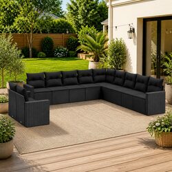 High-Quality 11-Piece Outdoor Sectional Sofa Set in Black