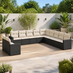 11-Piece Modular Outdoor Sectional Sofa Set in Black Rattan