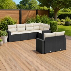 Black 7 Piece Outdoor Patio Sectional Sofa Set
