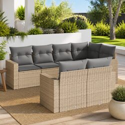 Beige 7 Piece Outdoor Garden Sofa Set with Cushions