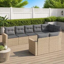 8-Piece Modular Beige Poly Rattan Garden Sofa Set
