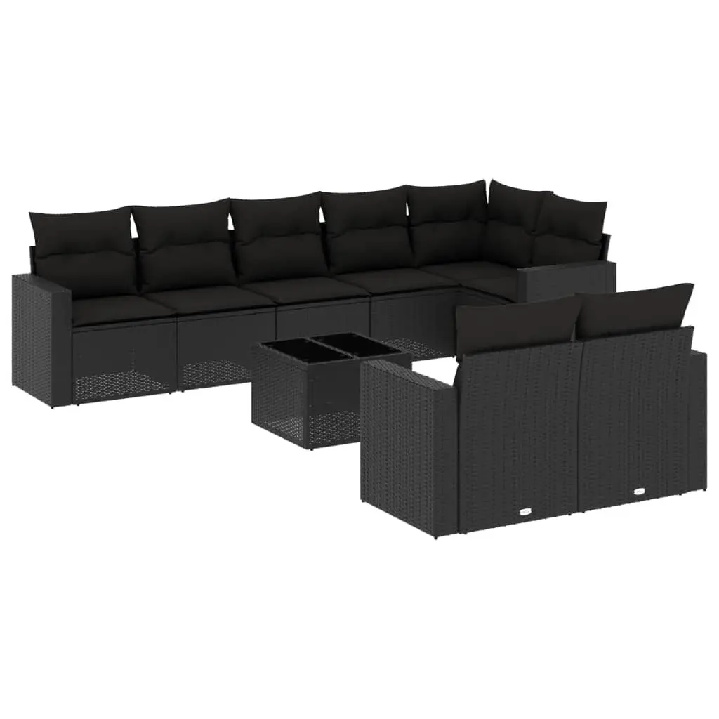 9-Piece Modular Black Rattan Sofa Set for Outdoor Spaces