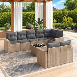 High-Quality 9-Piece Outdoor Sectional Sofa Set - Beige