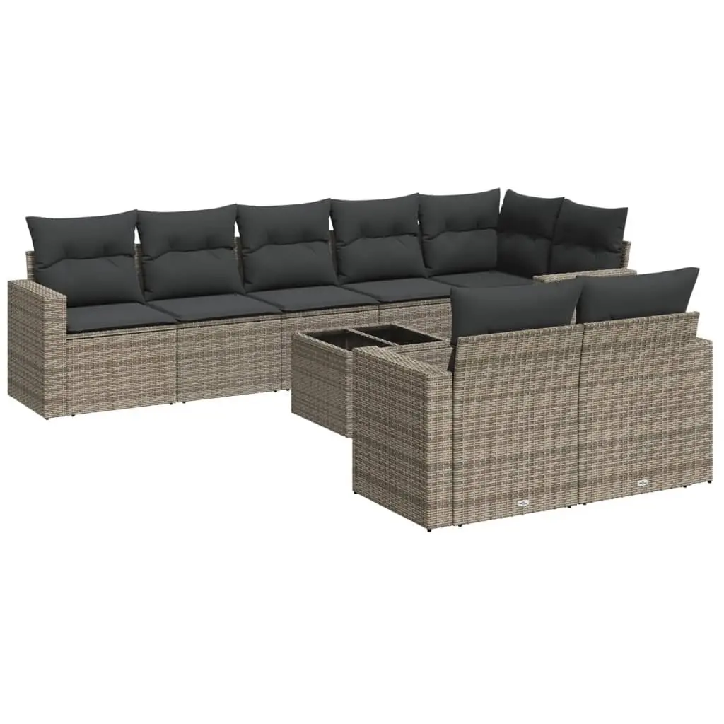 9 Piece Outdoor Garden Sofa Set PE Rattan Grey Sectional with Cushions