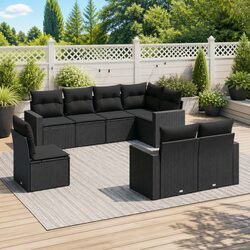 Sturdy 8 Piece Outdoor Sectional Sofa Set in Black Rattan