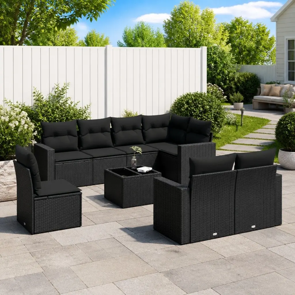 9-Piece Outdoor Sectional Sofa Set in Black Poly Rattan