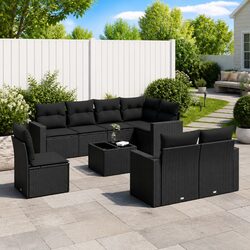 9-Piece Outdoor Sectional Sofa Set in Black Poly Rattan
