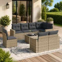 Durable 9 Piece Grey Garden Sofa Set with Storage