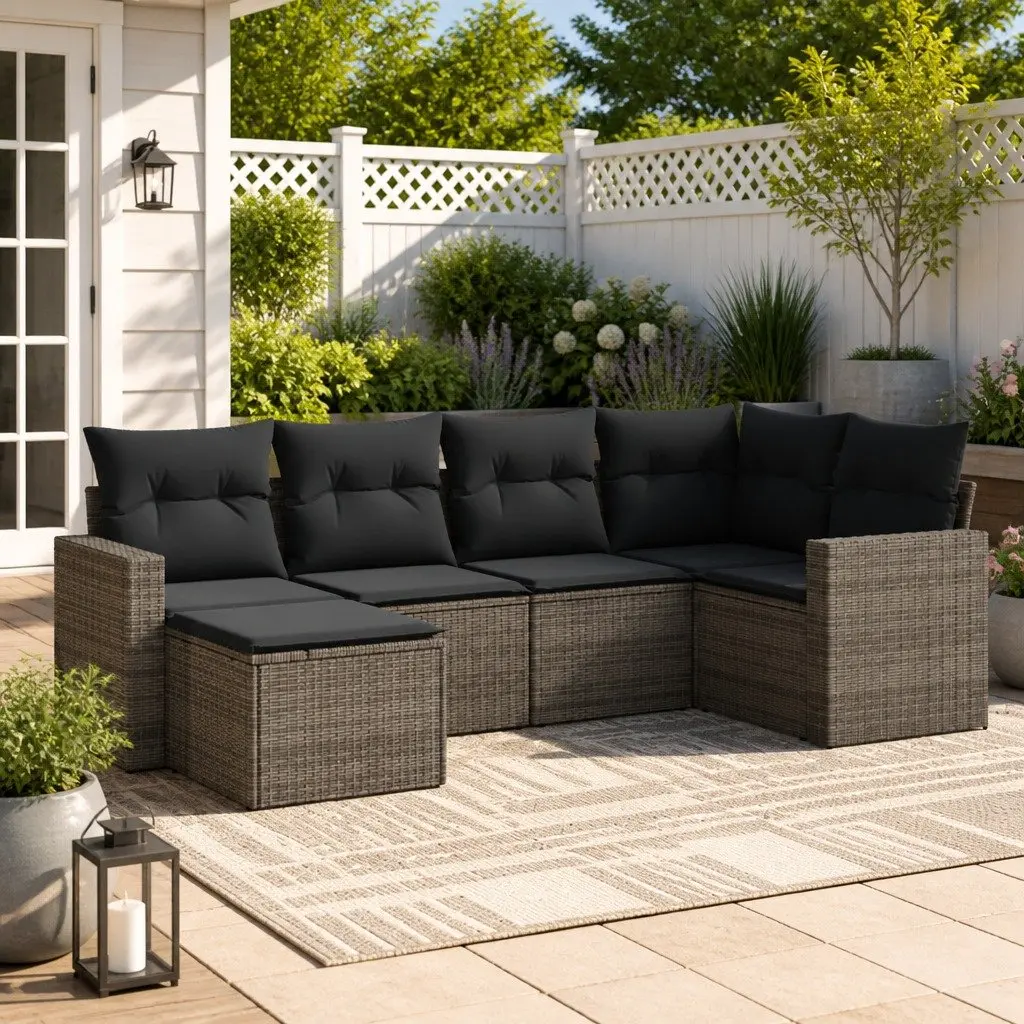 6 Piece Grey Rattan Sofa Set for Outdoors