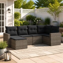 Durable 6 Piece Grey Rattan Sofa Set for Outdoors