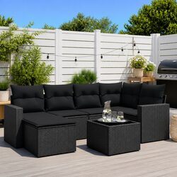 High-Quality 7-Piece Black Rattan Outdoor Sofa Set