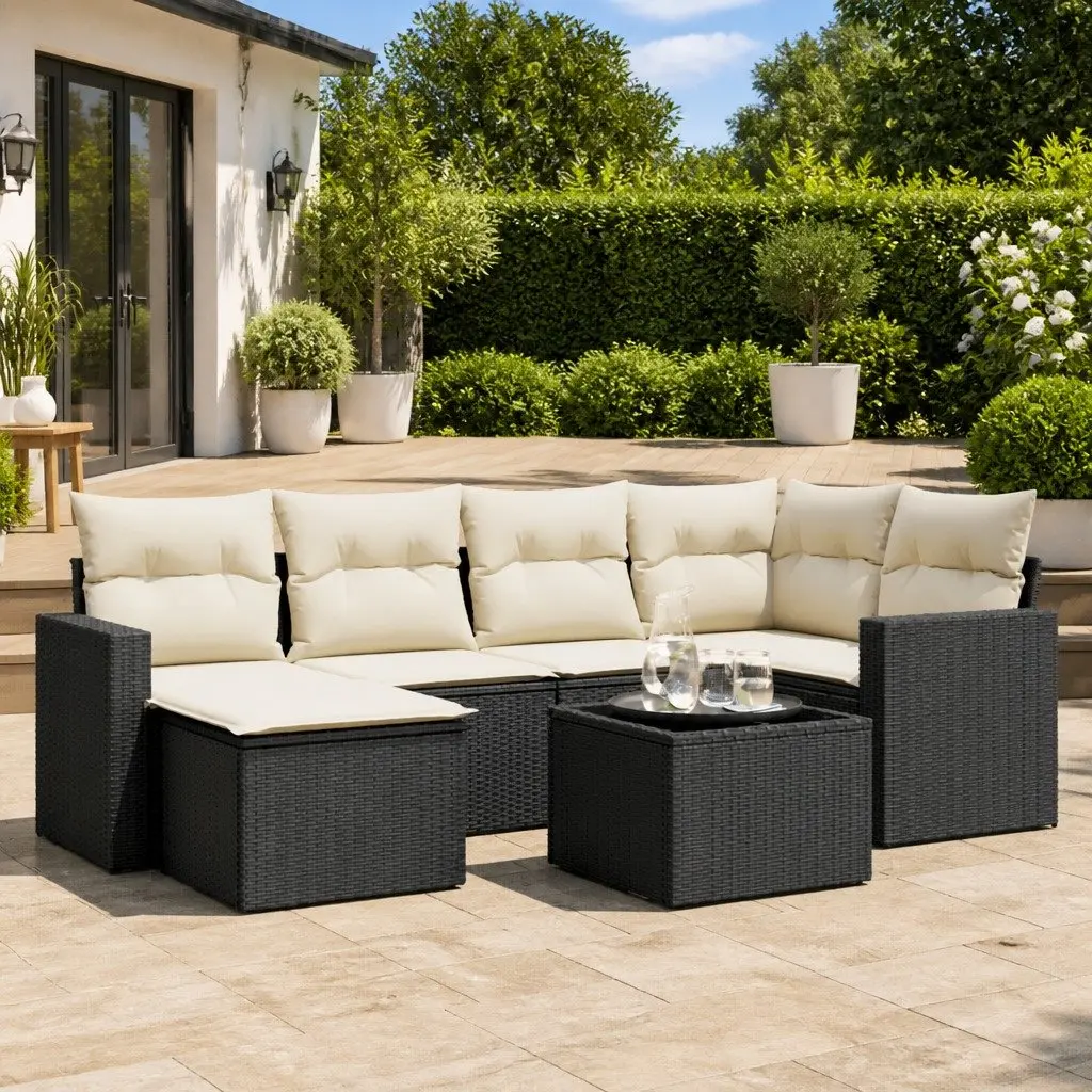 7-Piece Black Outdoor Sectional Sofa Set