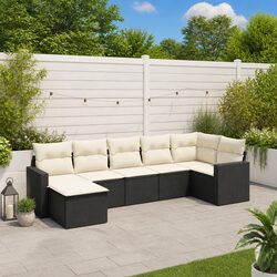 7 Piece Outdoor Garden Sectional Sofa Set with Cushions Storage Black Poly
