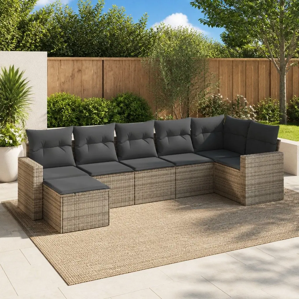 7 Piece Garden Sofa Set in Grey Poly Rattan