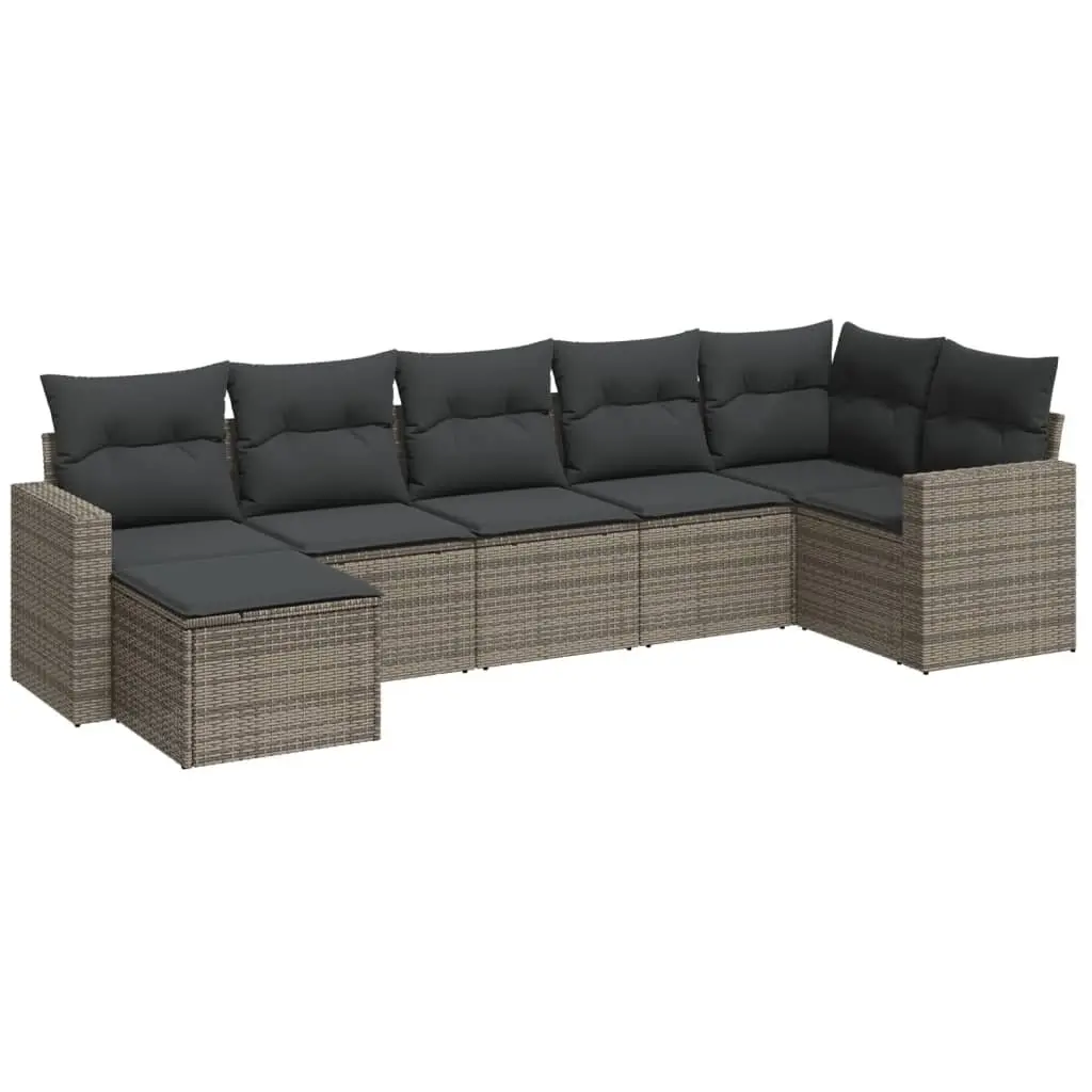 7 Piece Garden Sofa Set in Grey Poly Rattan