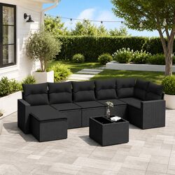 Modular Black Poly Rattan 8 Piece Outdoor Sofa Set