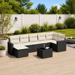 Durable 8 Piece Black Poly Rattan Sectional Sofa Set