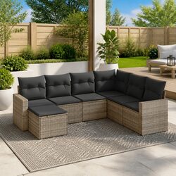 7-Piece Grey Rattan Outdoor Sectional Sofa Set