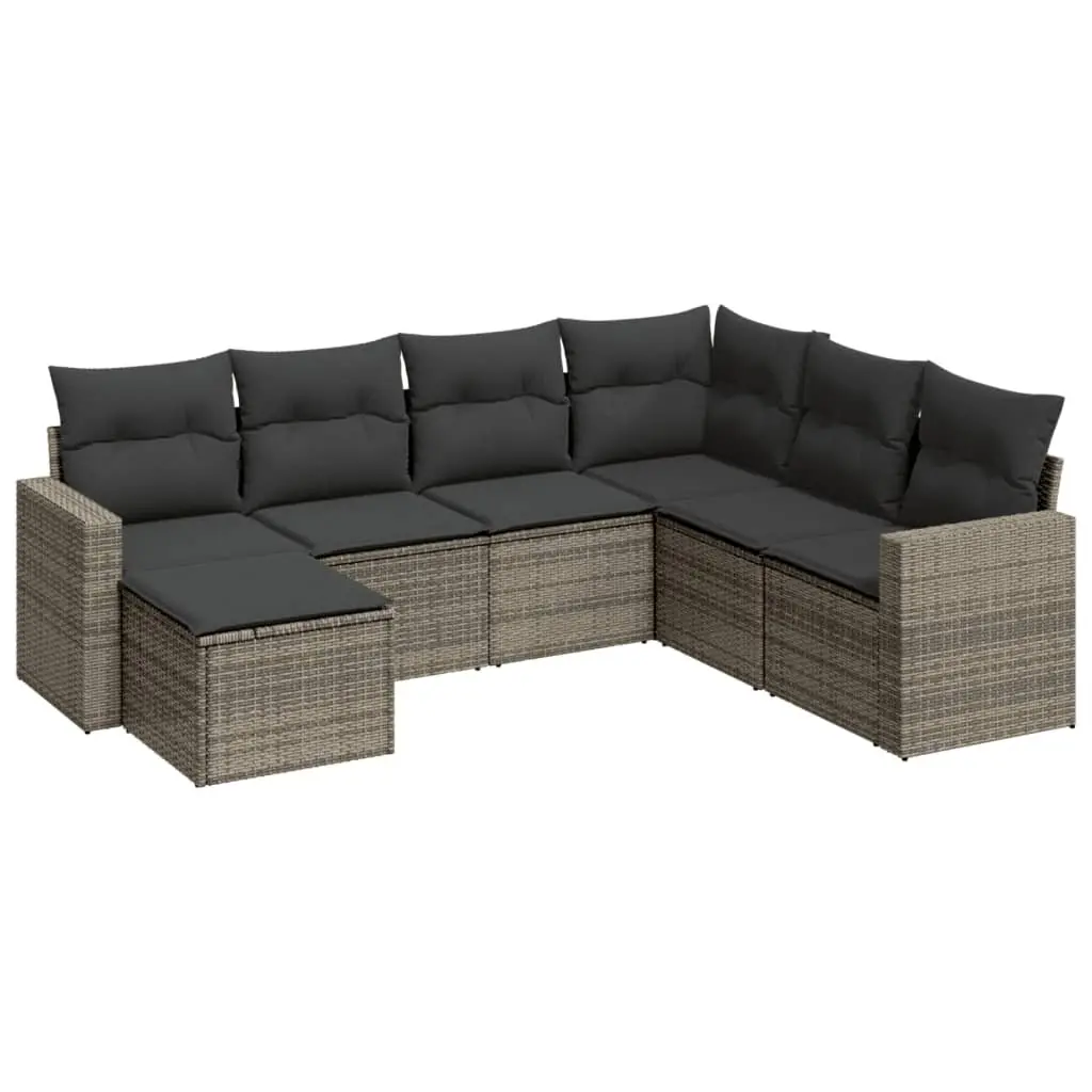 7 Piece Outdoor Sectional Sofa Set PE Rattan Modular Grey with Padded Cushions
