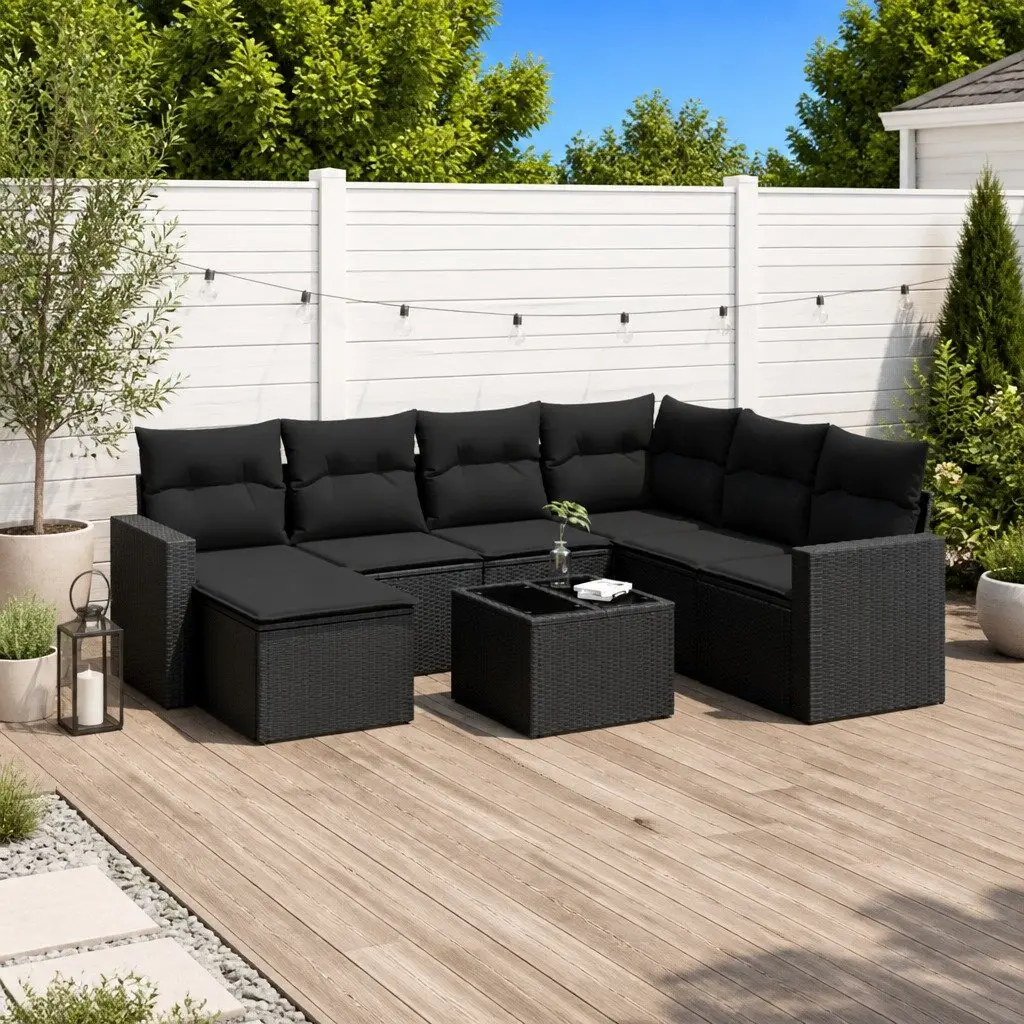 8 Piece Outdoor Sectional Sofa Set Black Rattan